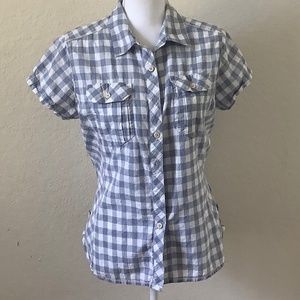 Columbia Blue Gingham Short Sleeve Button Down